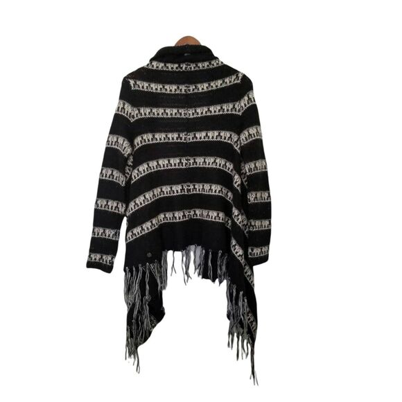 Billabong Black Striped Knit Open Front Fringe Cardigan Size L/G - Picture 3 of 6